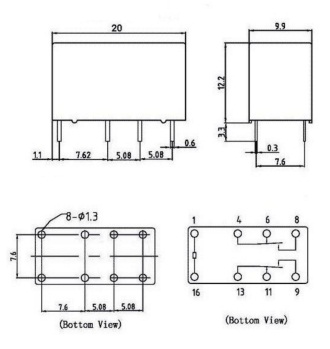 Sơ đồ kích thước Relay 12V 8 chân